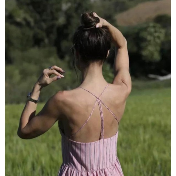 Zara Striped Strappy Poplin Maxi Dress Pink S - Picture 7 of 11